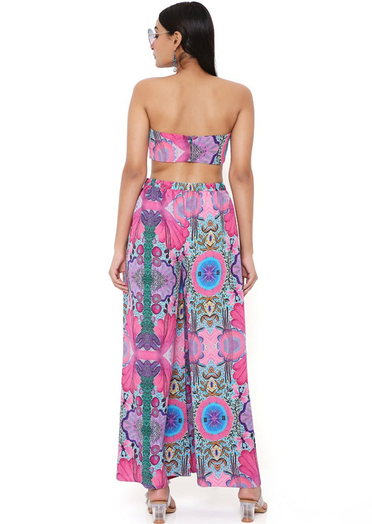 Pink Enchanted Print Crepe Bow Top and Palazzo Pant