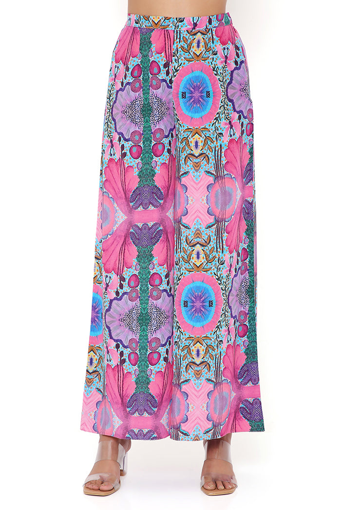 Pink Enchanted Print Crepe Bow Top and Palazzo Pant