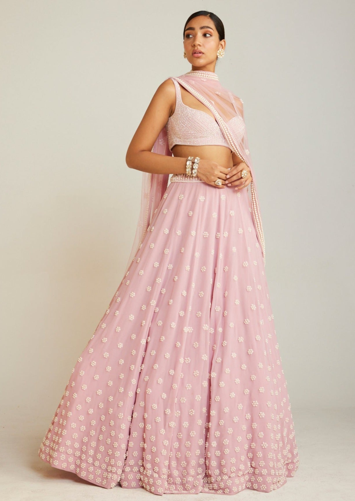 Powder Pink Flower Lehenga Set