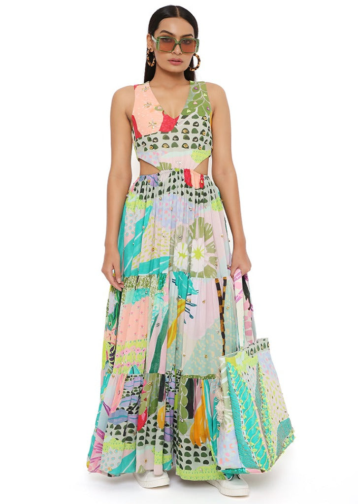 Emma Tropical Print Cut Out Dress