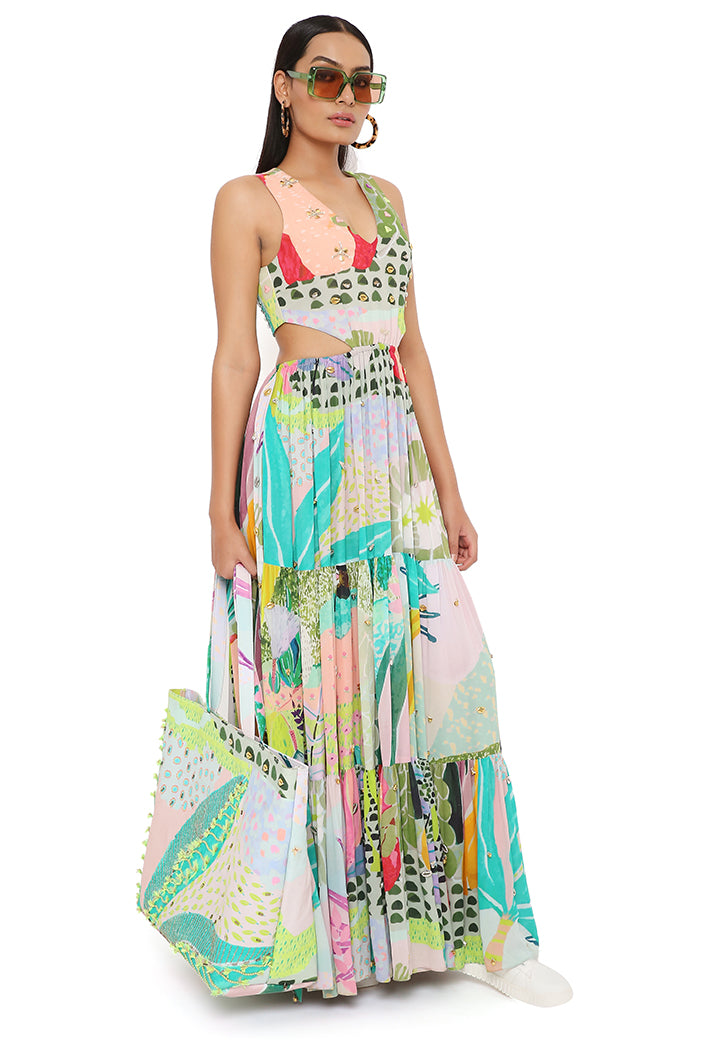 Emma Tropical Print Cut Out Dress