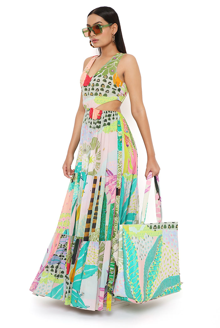 Emma Tropical Print Cut Out Dress