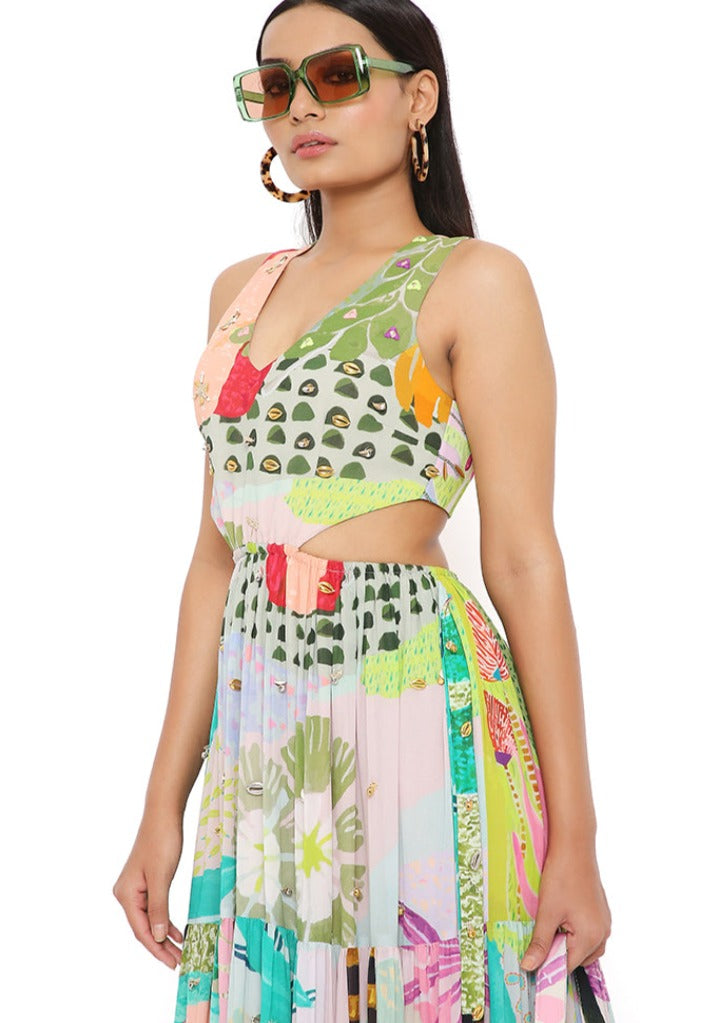 Emma Tropical Print Cut Out Dress