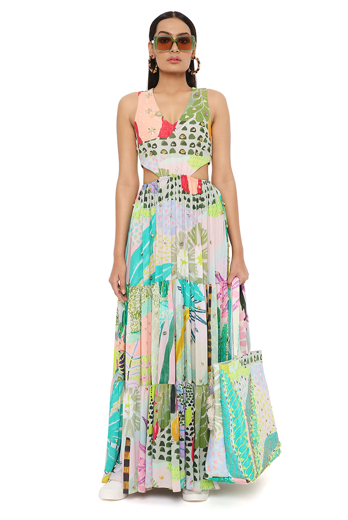 Emma Tropical Print Cut Out Dress