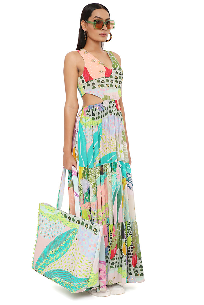 Emma Tropical Print Cut Out Dress