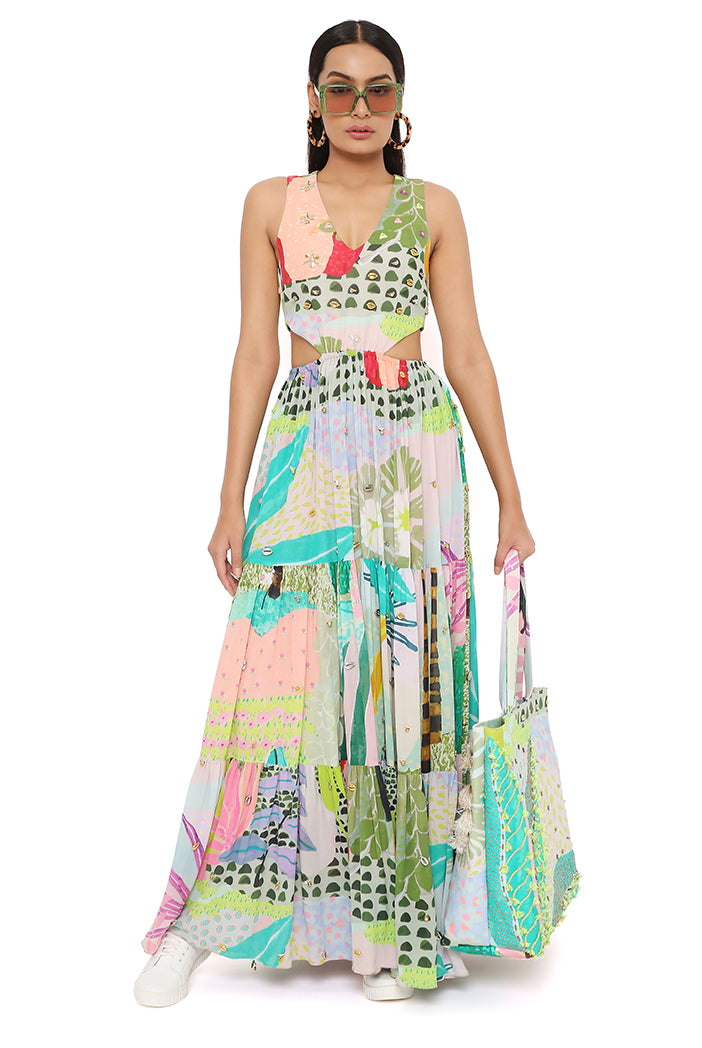 Emma Tropical Print Cut Out Dress