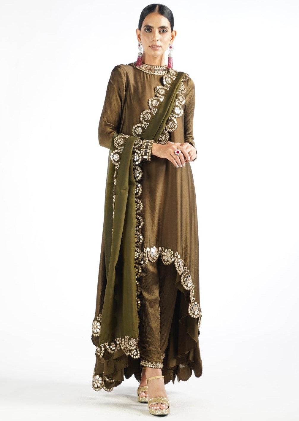 Olive Green Mirror Scallop Pant Kurta Set