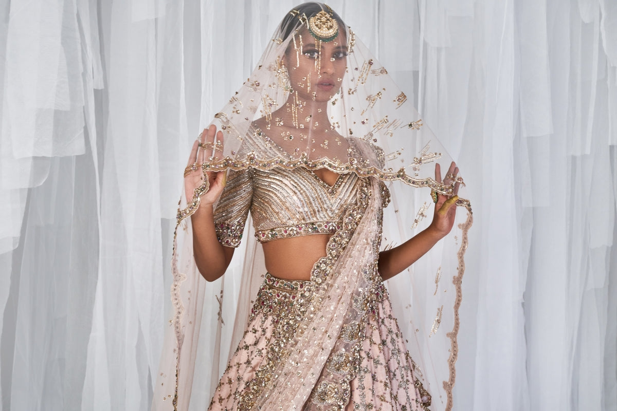 Magnolia Pale Peach Raw Silk Bridal Lehenga