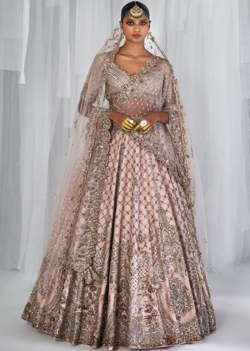 Magnolia Pale Peach Raw Silk Bridal Lehenga