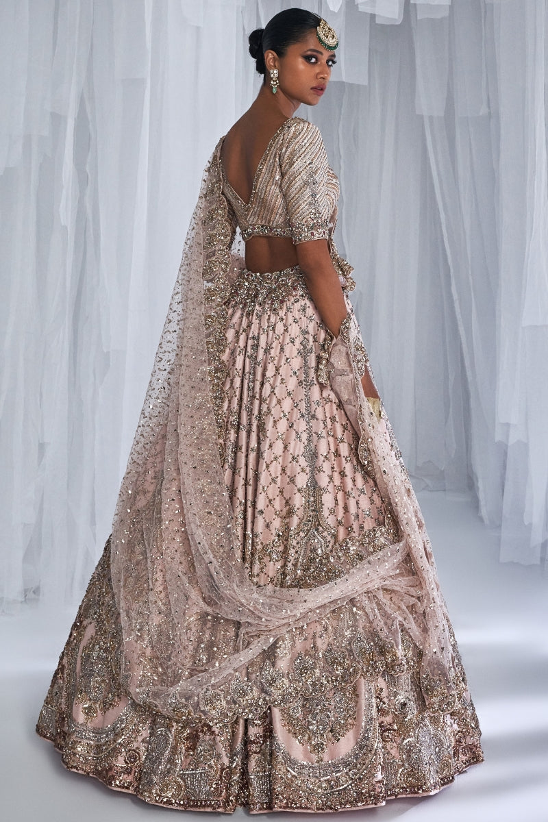 Magnolia Pale Peach Raw Silk Bridal Lehenga