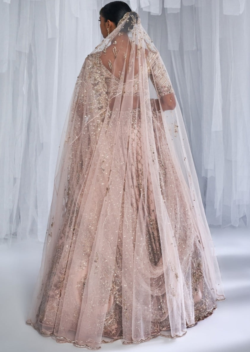 Magnolia Pale Peach Raw Silk Bridal Lehenga