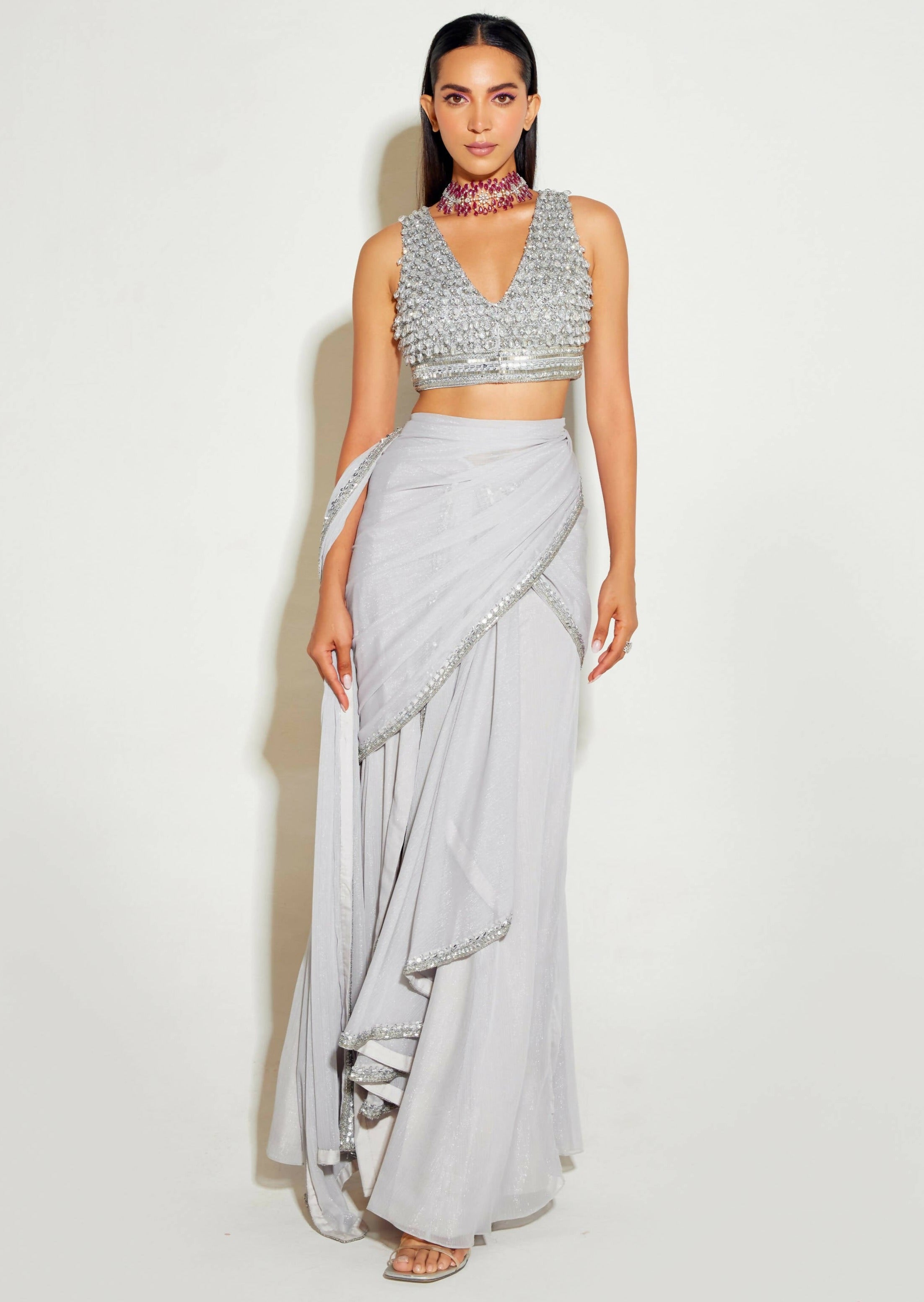 Grey Slit Sari