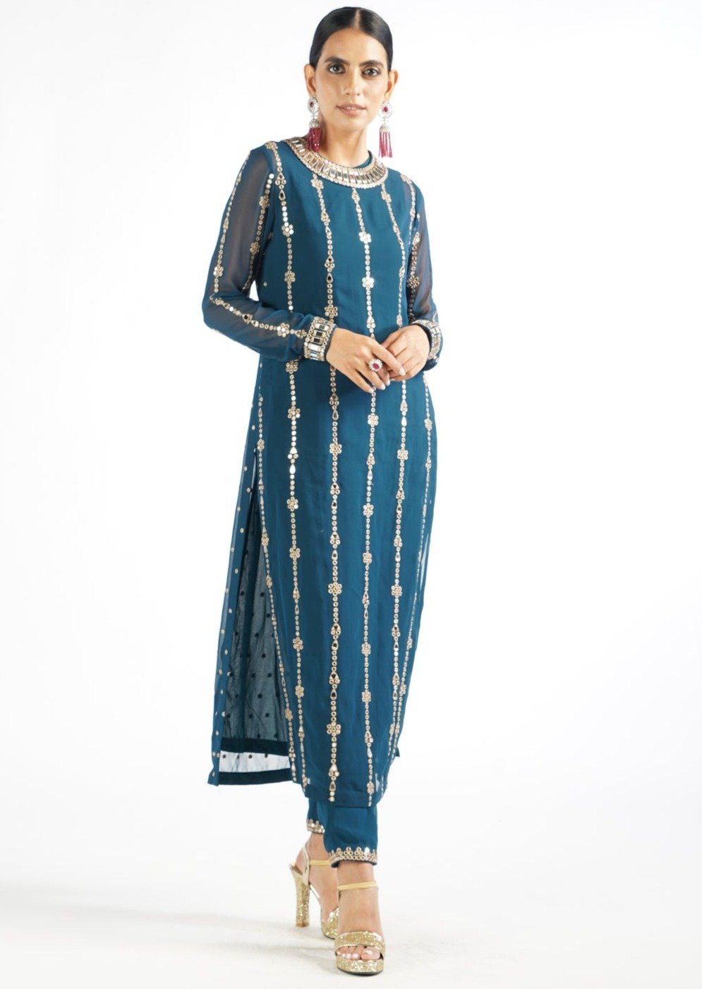 Dark Teal Embellished Pant Kurta Set