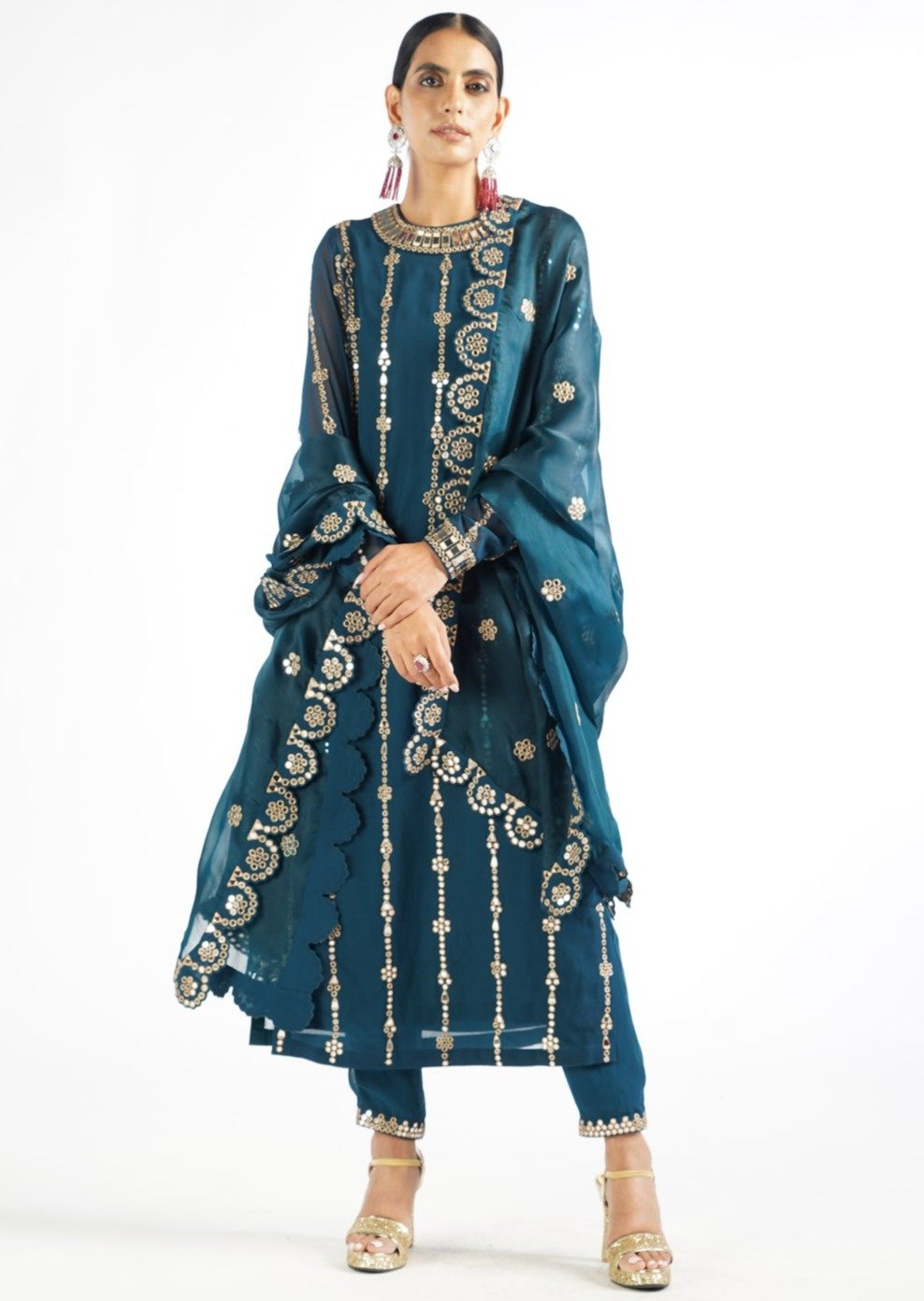 Dark Teal Embellished Pant Kurta Set