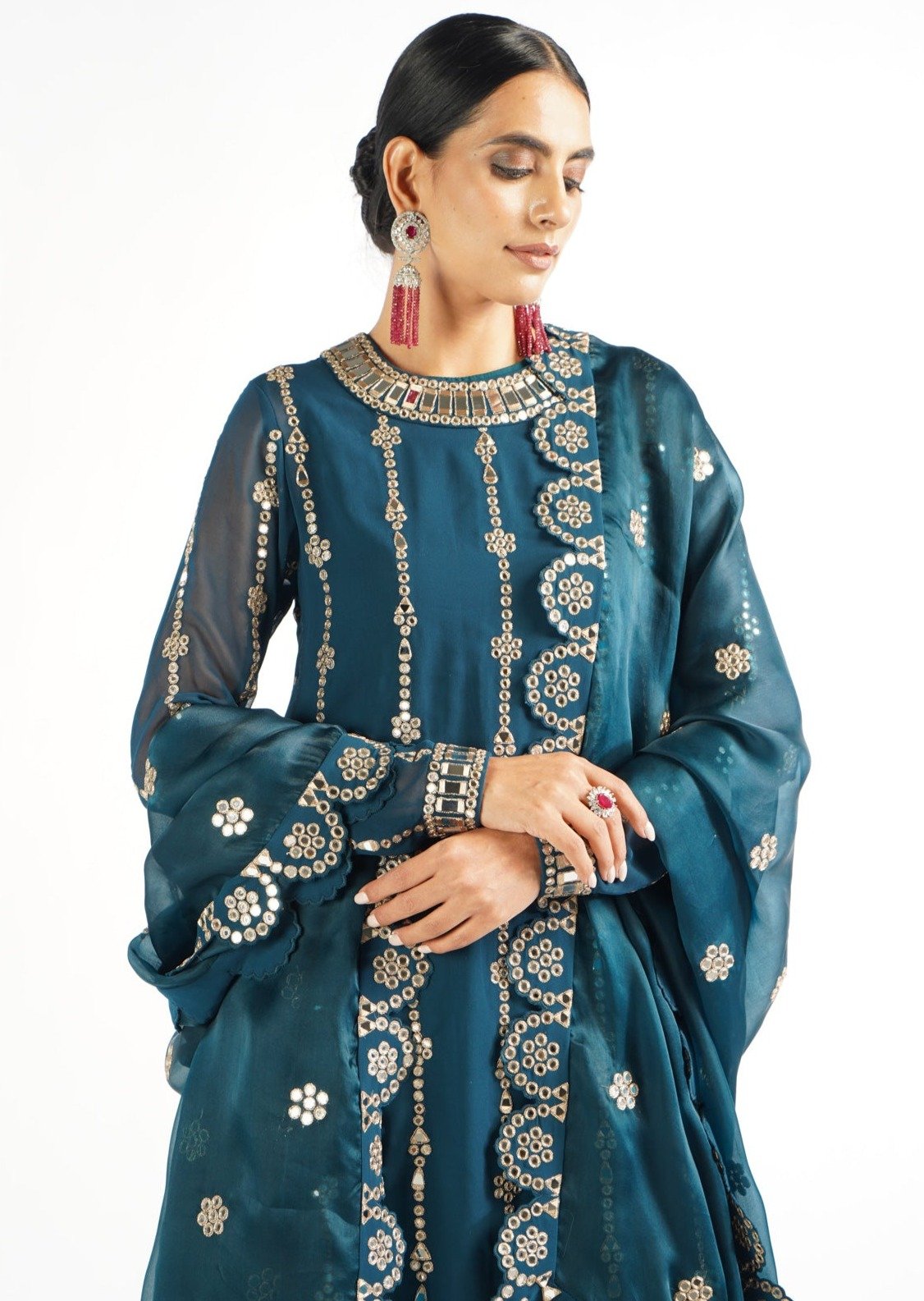 Dark Teal Embellished Pant Kurta Set