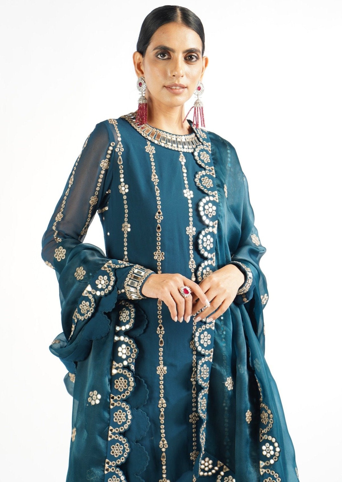 Dark Teal Embellished Pant Kurta Set