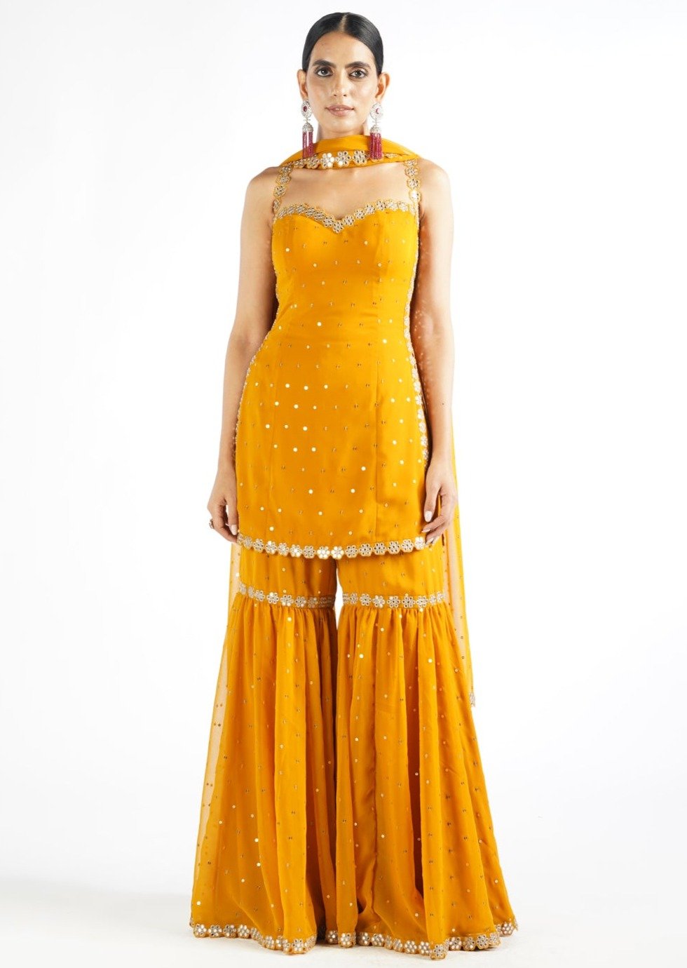 Mustard Georgette Sharara Set