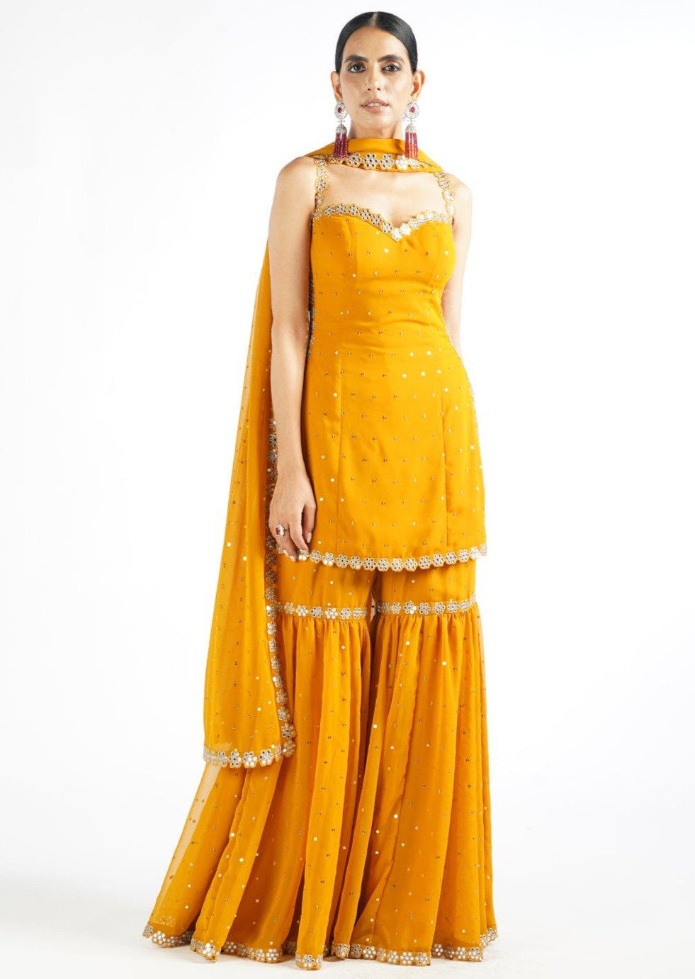 Mustard Georgette Sharara Set