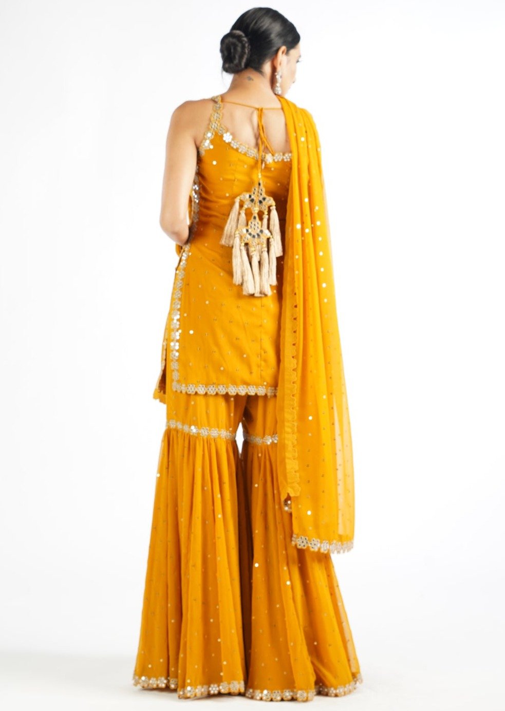 Mustard Georgette Sharara Set