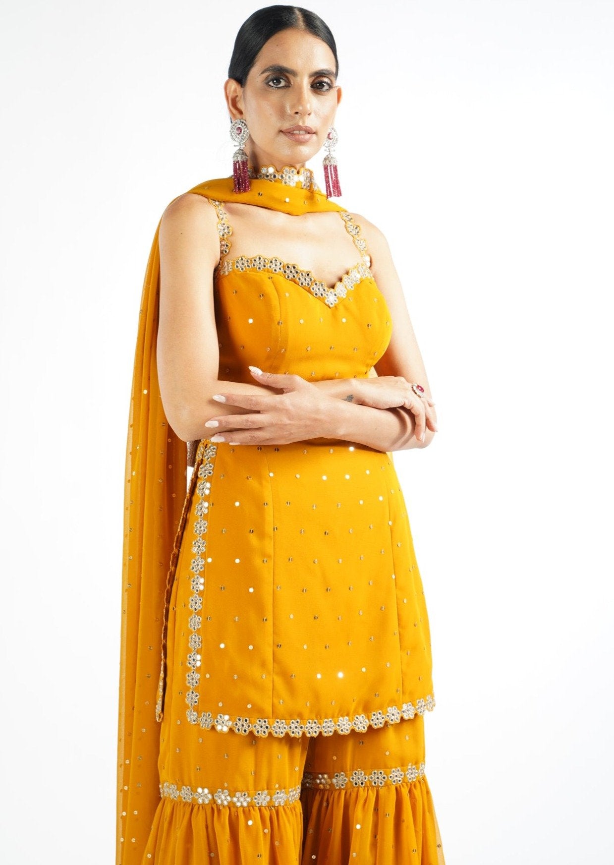 Mustard Georgette Sharara Set