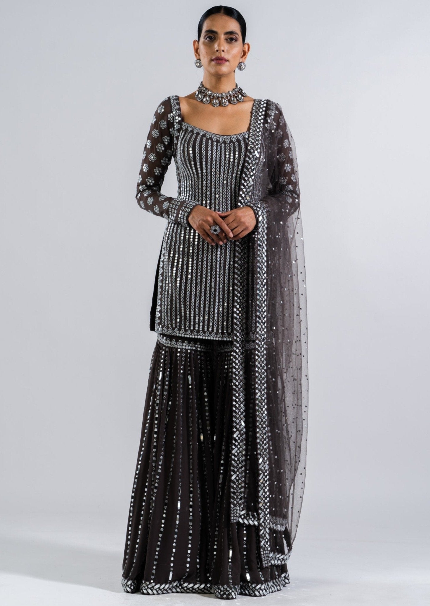 Charcoal Grey Sharara Set