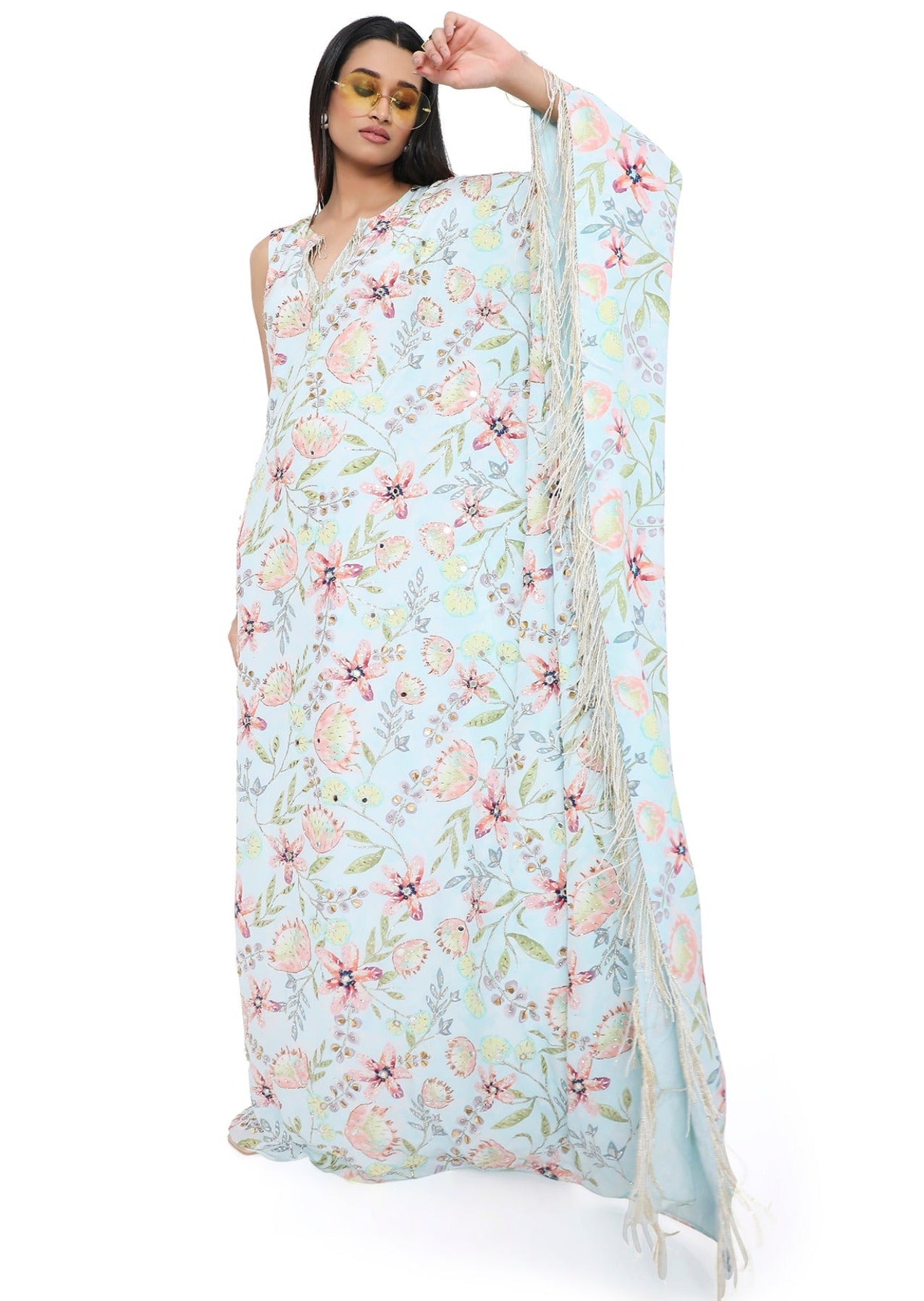 Lavender Dream Print One-Shoulder Kaftan