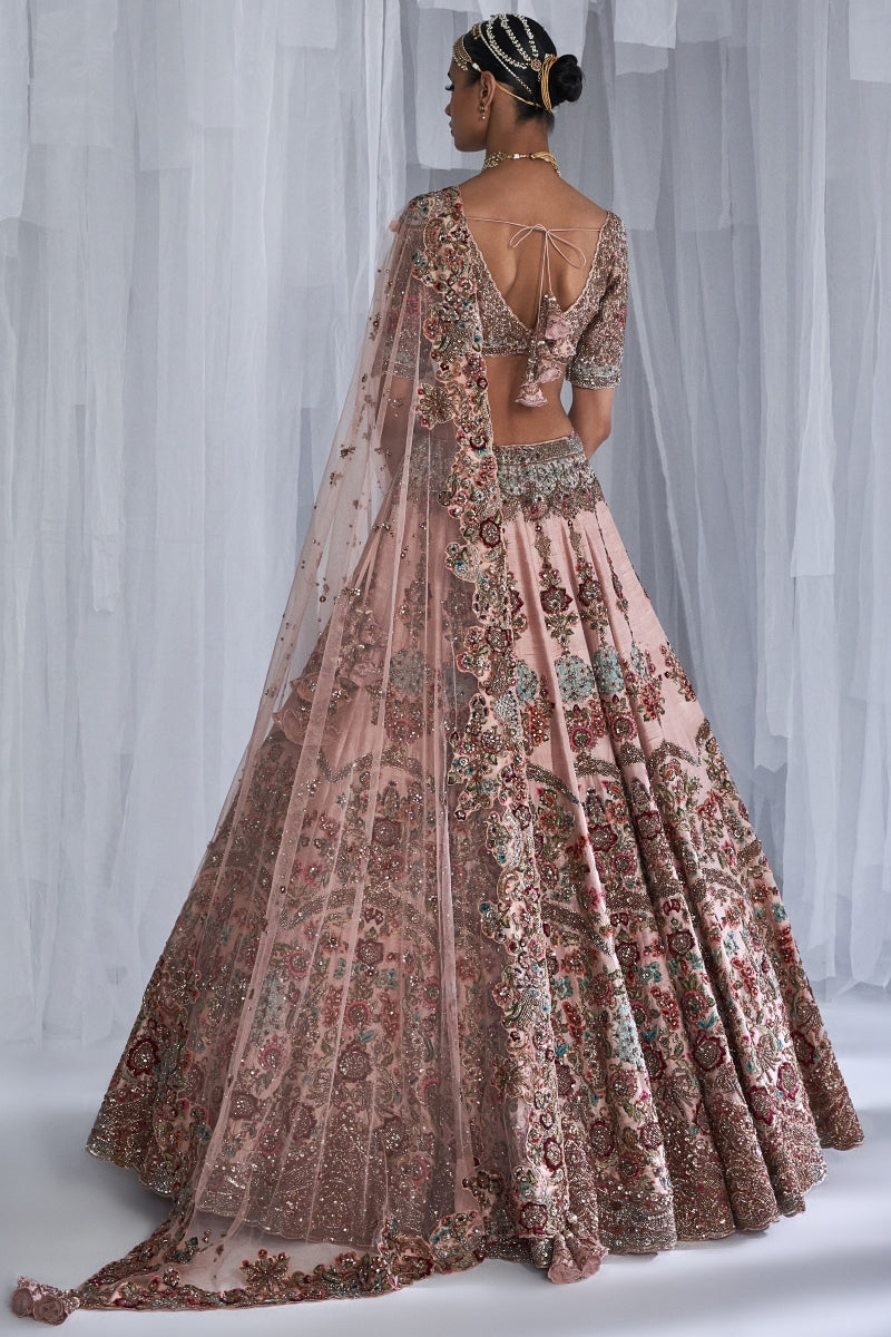 Primrose Champagne Pink Raw Silk Bridal Lehenga Set L Primrose Champagne Pink Raw Silk Bridal Lehenga Set L