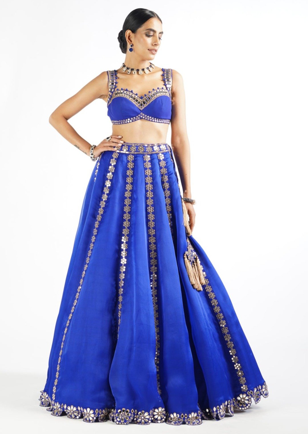 Royal Blue Flower Linear Lehenga Set