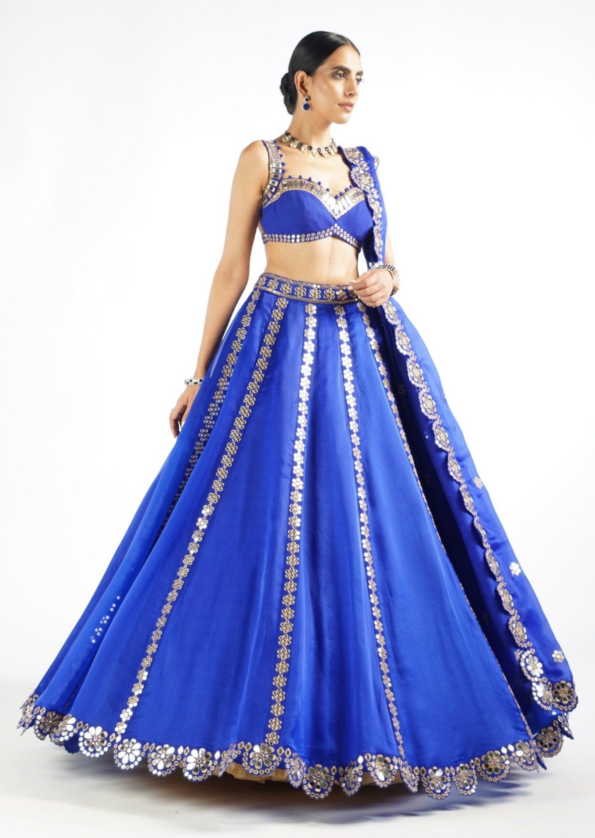 Royal Blue Flower Linear Lehenga Set