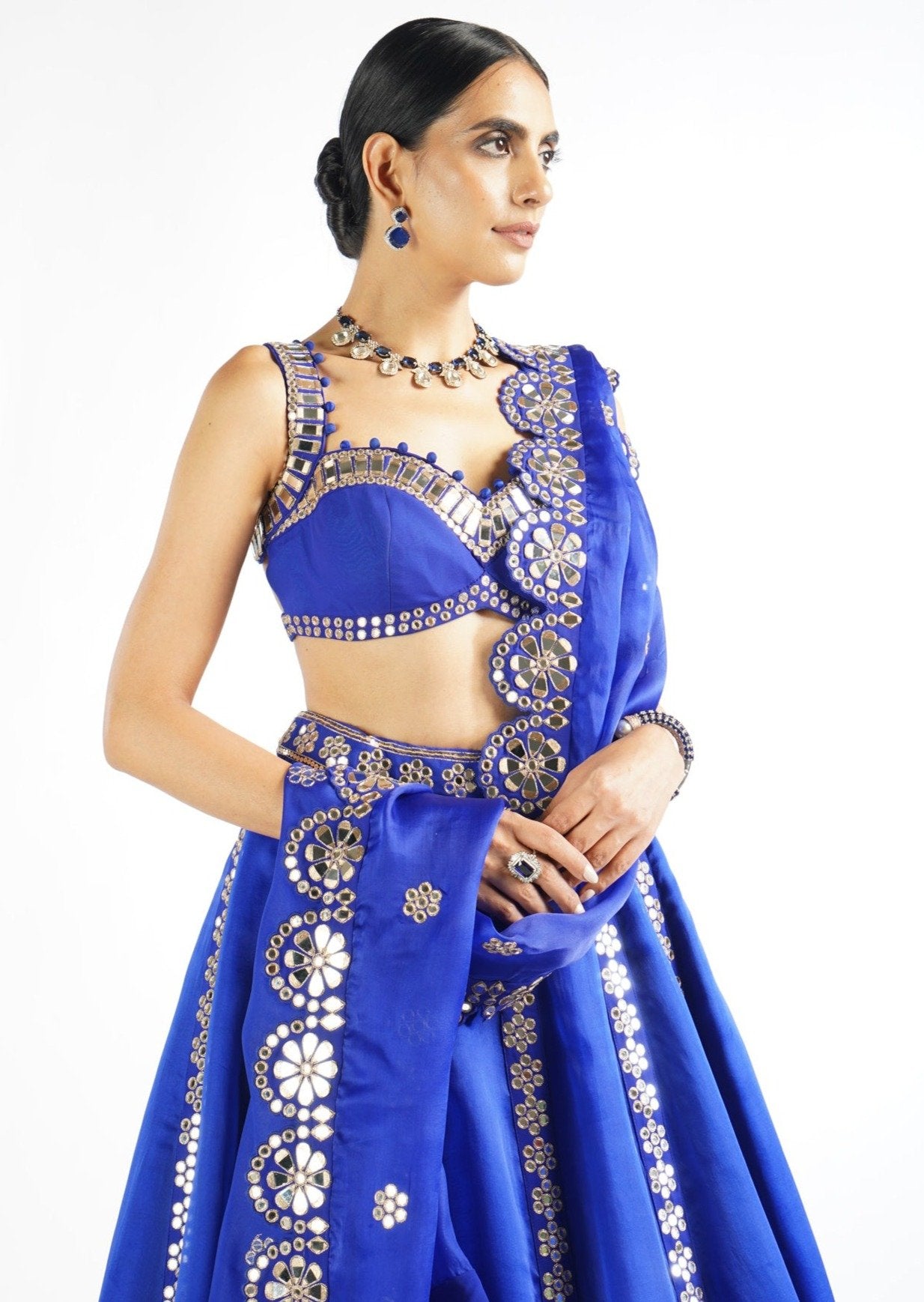 Royal Blue Flower Linear Lehenga Set