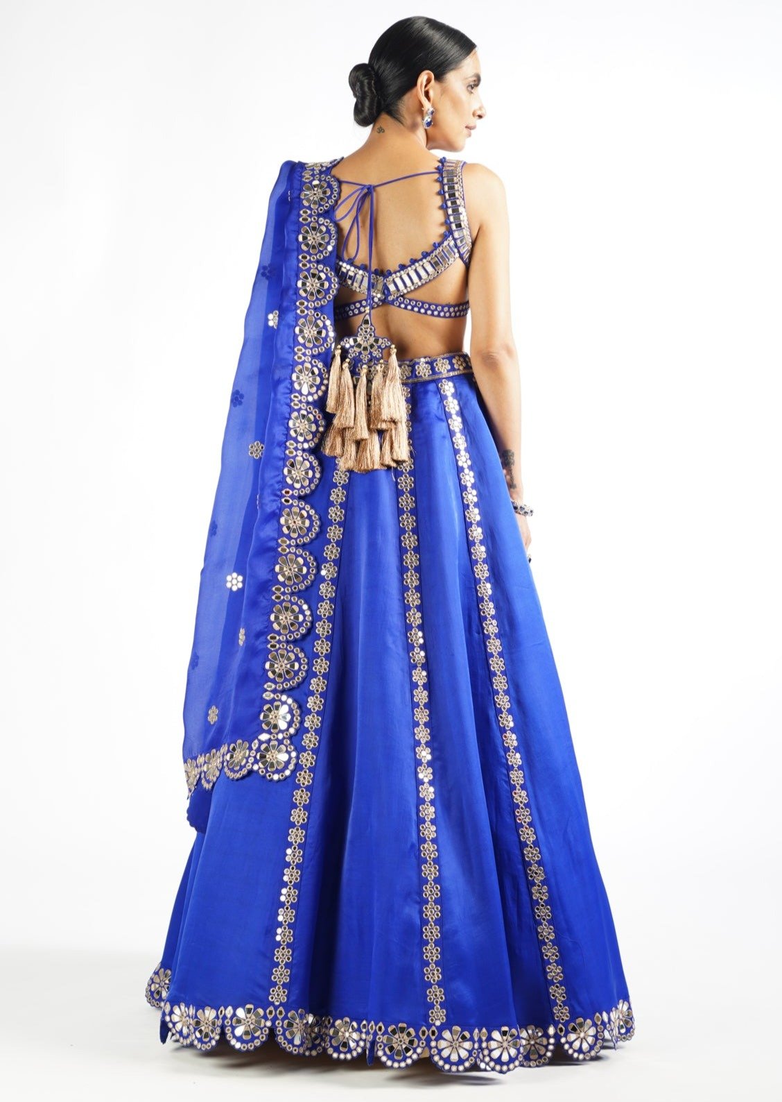 Royal Blue Flower Linear Lehenga Set