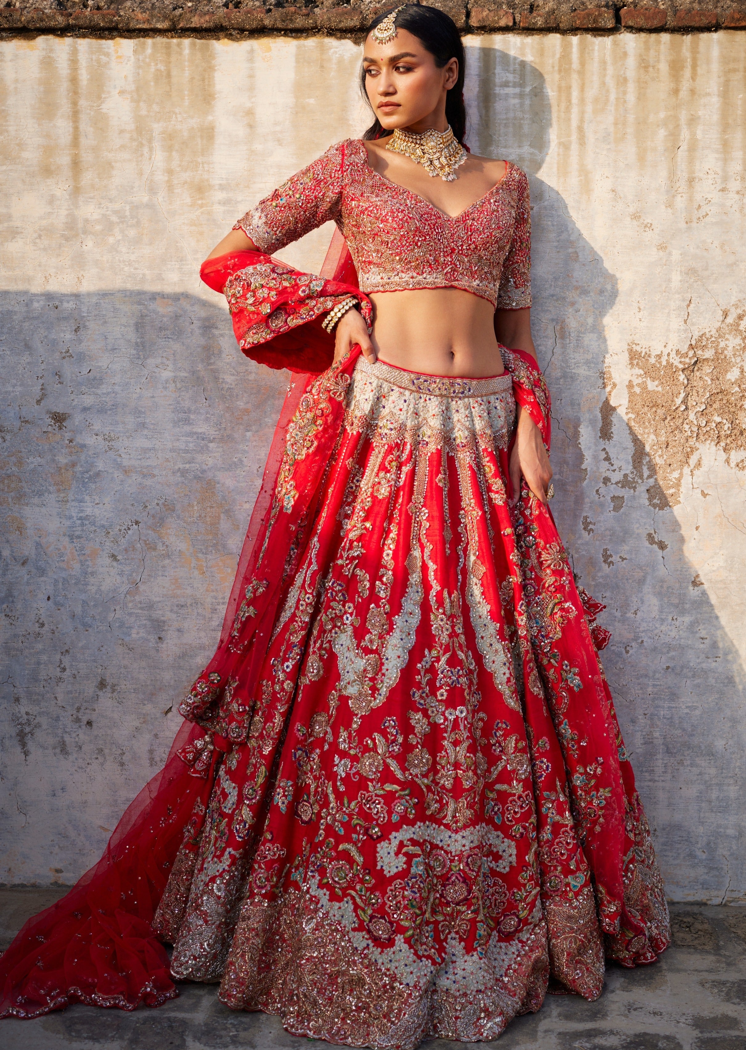 Lillian Red Raw Silk Bridal Lehenga Set