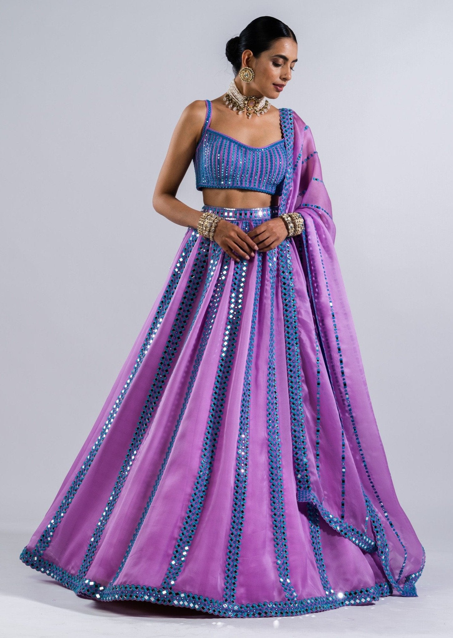 Mauve Mirror Seam Lehenga Set