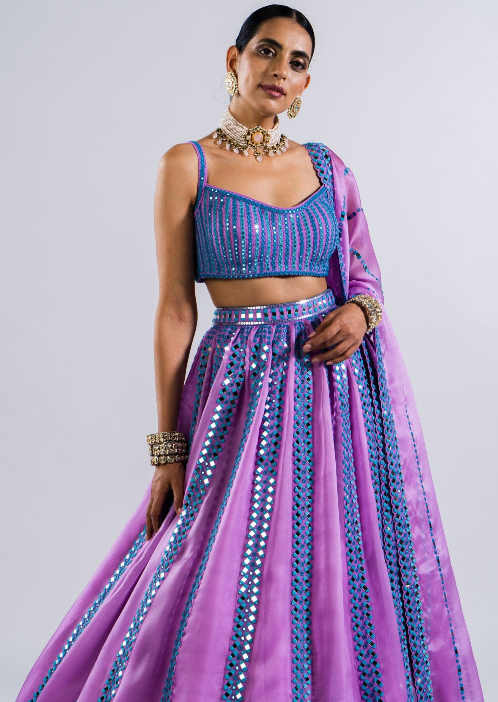 Mauve Mirror Seam Lehenga Set