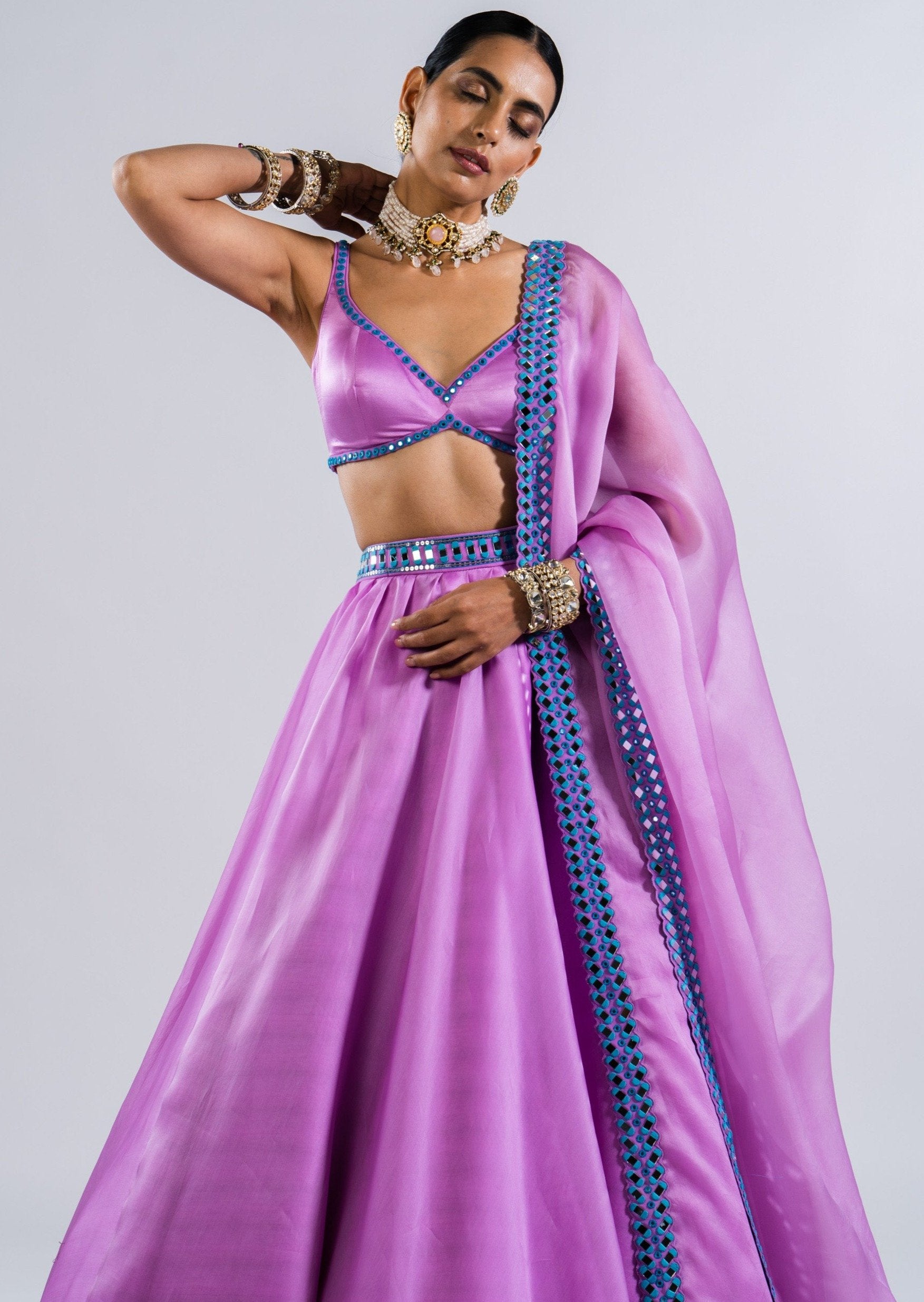 Mauve Satin Organza Lehenga Set