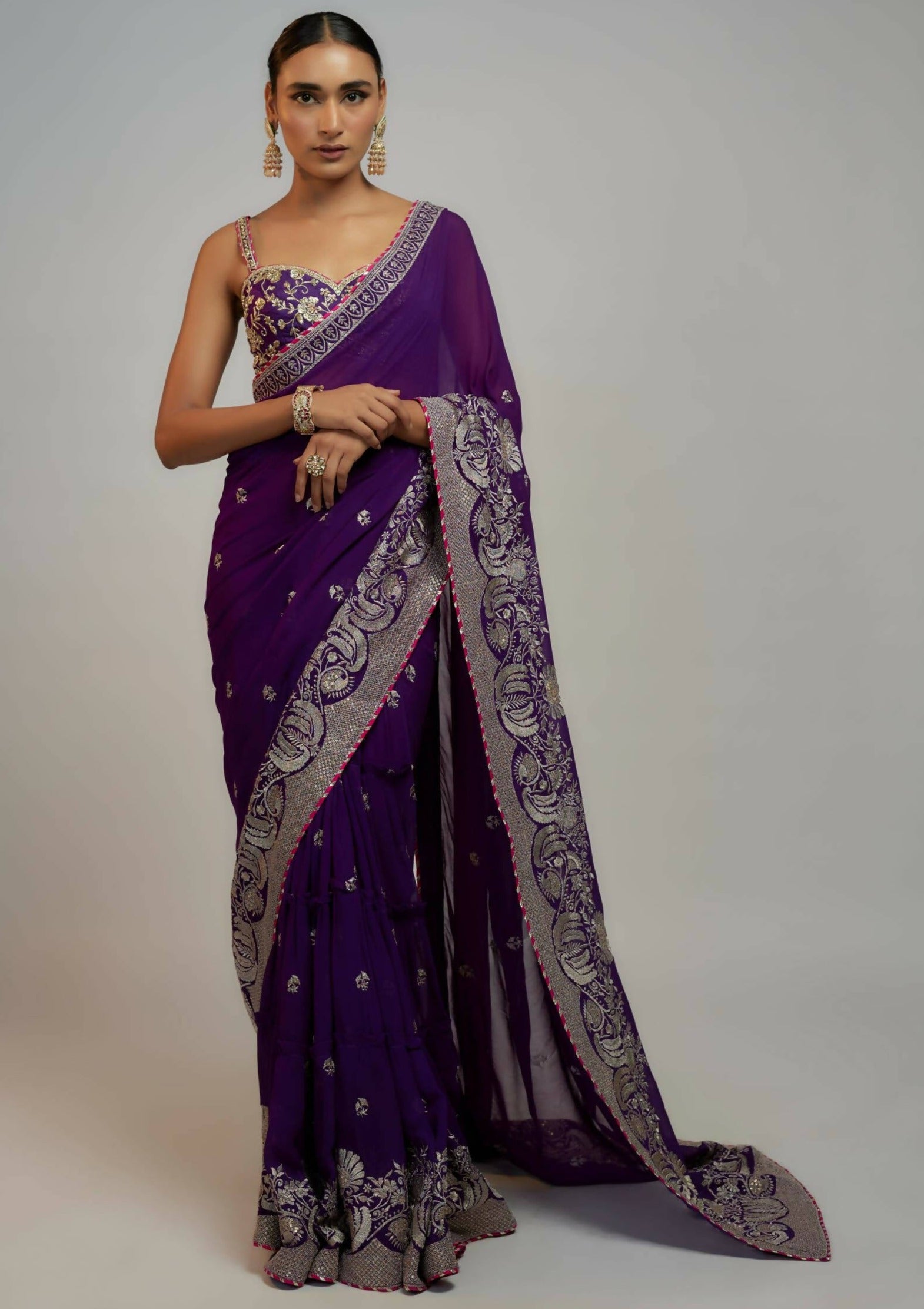 Yamini Purple Sari Set