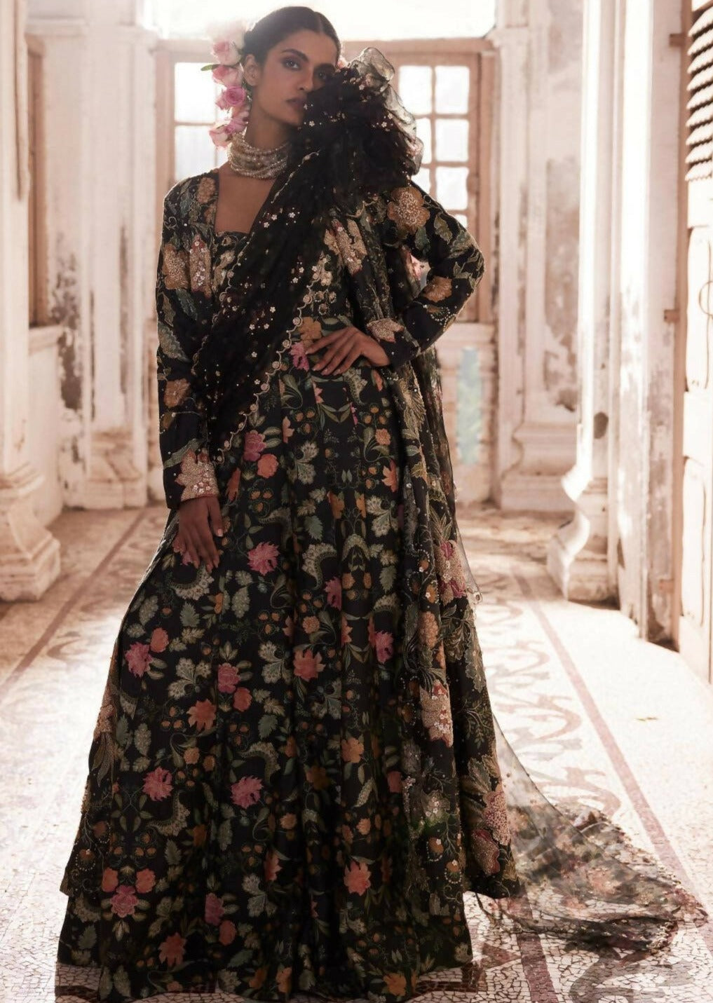 Black Orange Floral Jumpsuit Set