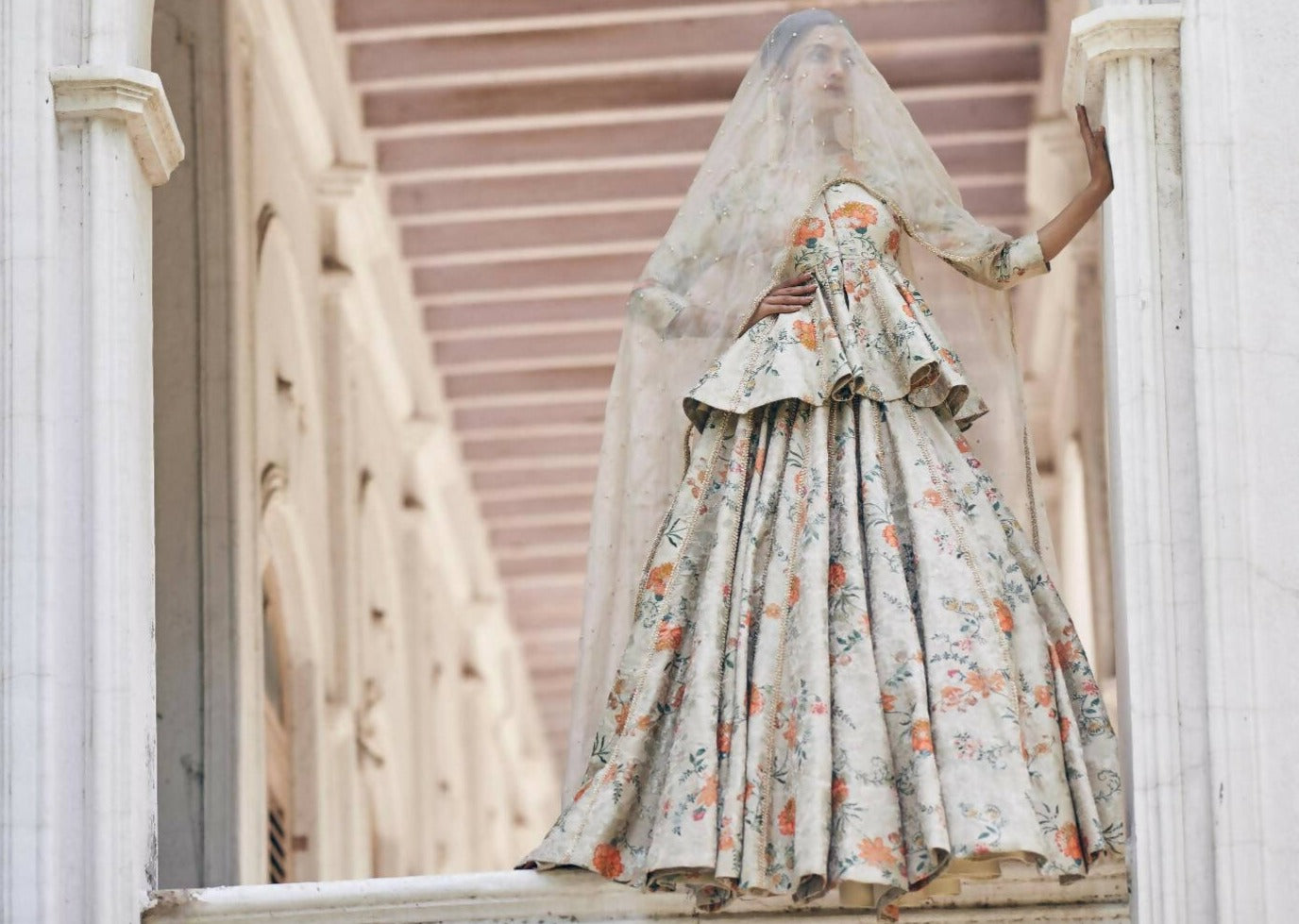 Beige Peplum Hand Embroidered Zardosi Work Lehenga Set Beige Peplum Hand Embroidered Zardosi Work Lehenga Set