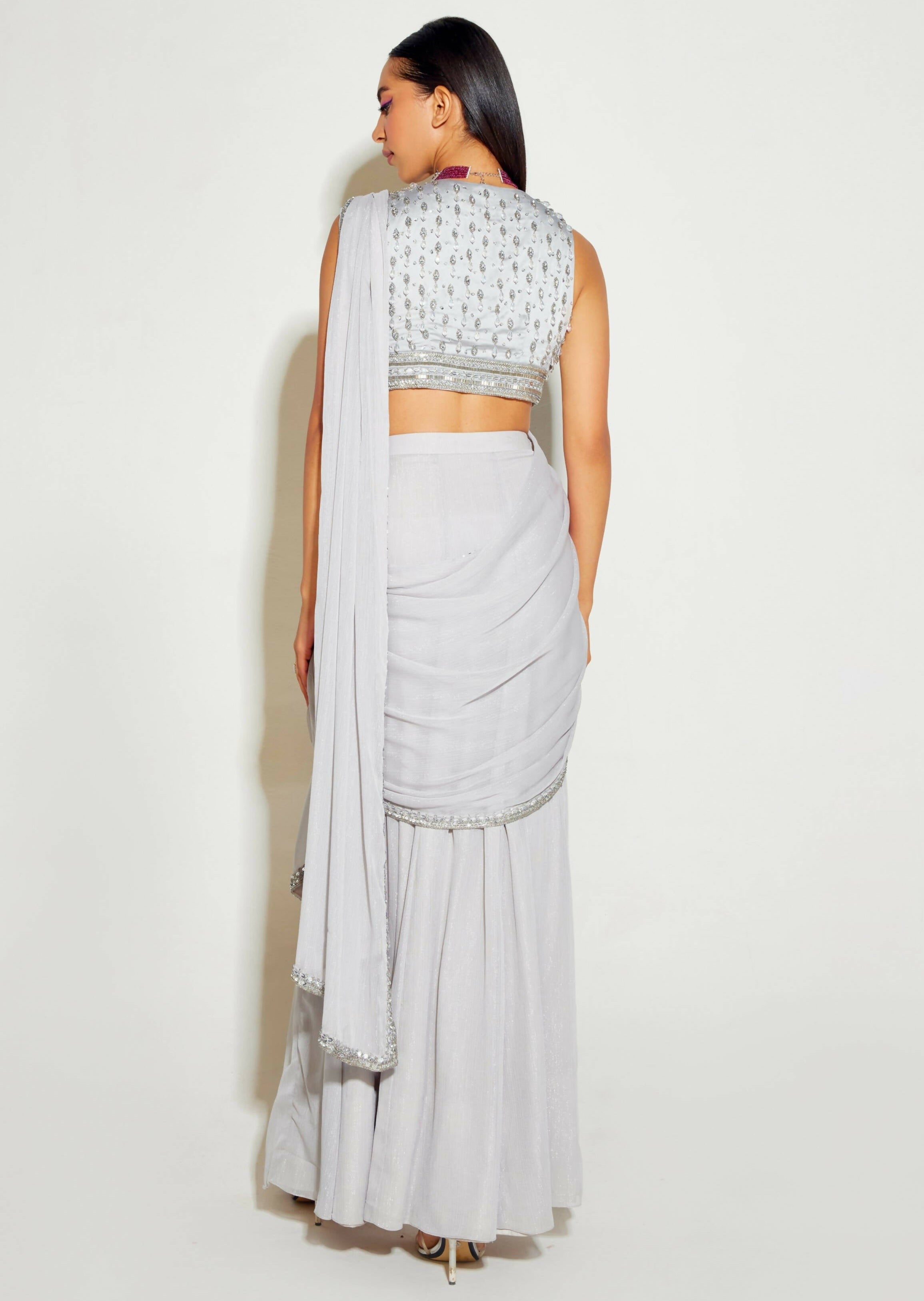 Grey Slit Sari