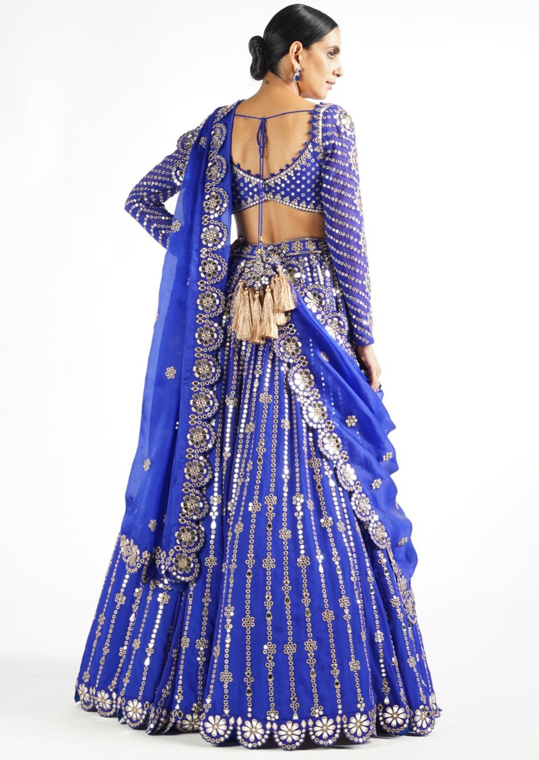 Royal Blue Small Flower Linear Lehenga Set