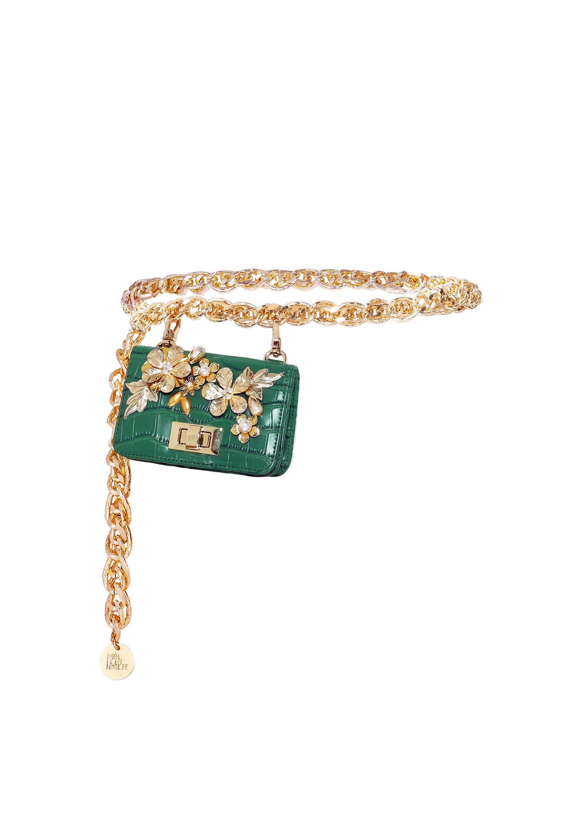 24k Gold Chain Belt Bag 24k Gold Chain-Link Belt Bag: Green