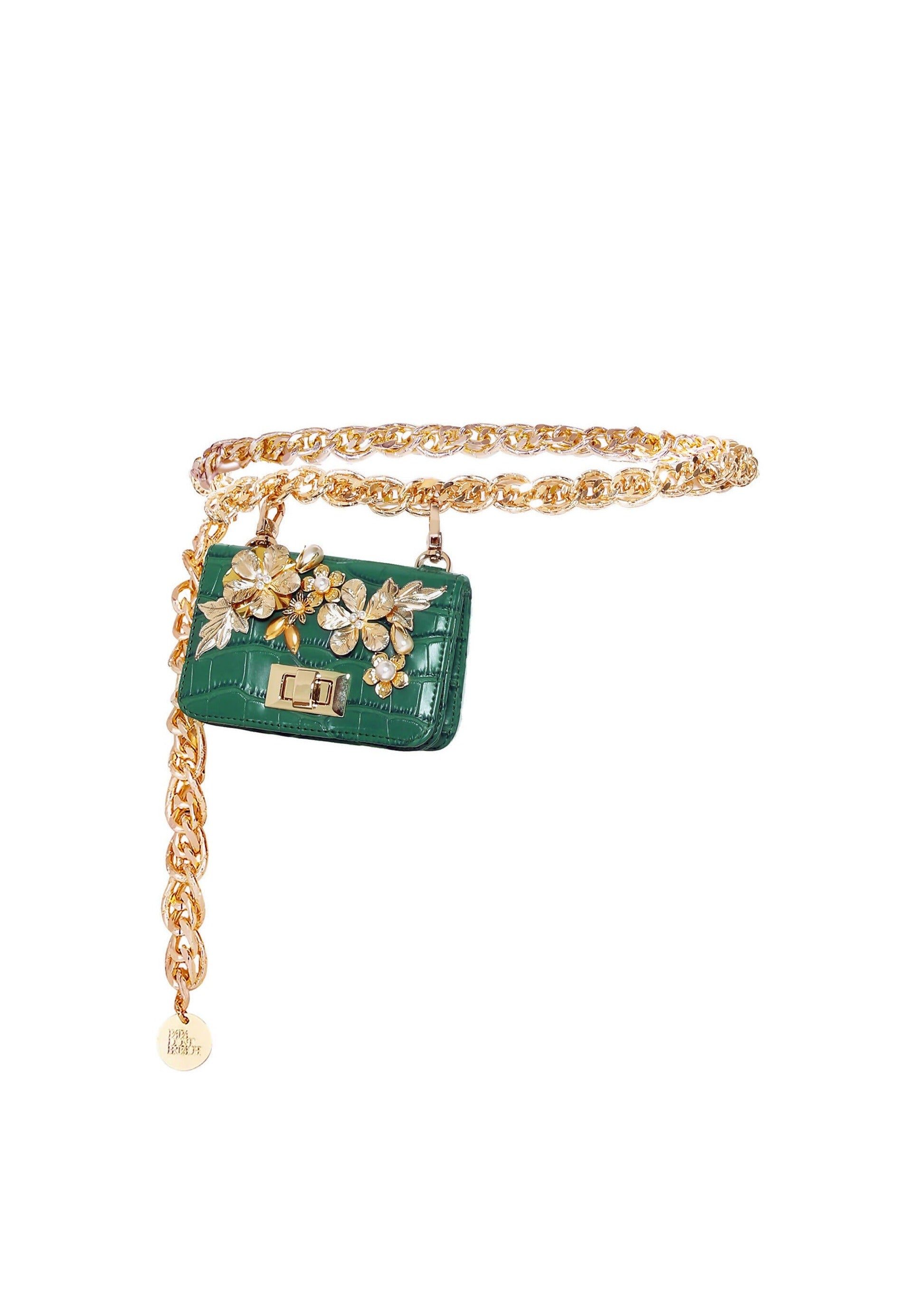 24k Gold Chain-Link Belt Bag: Green