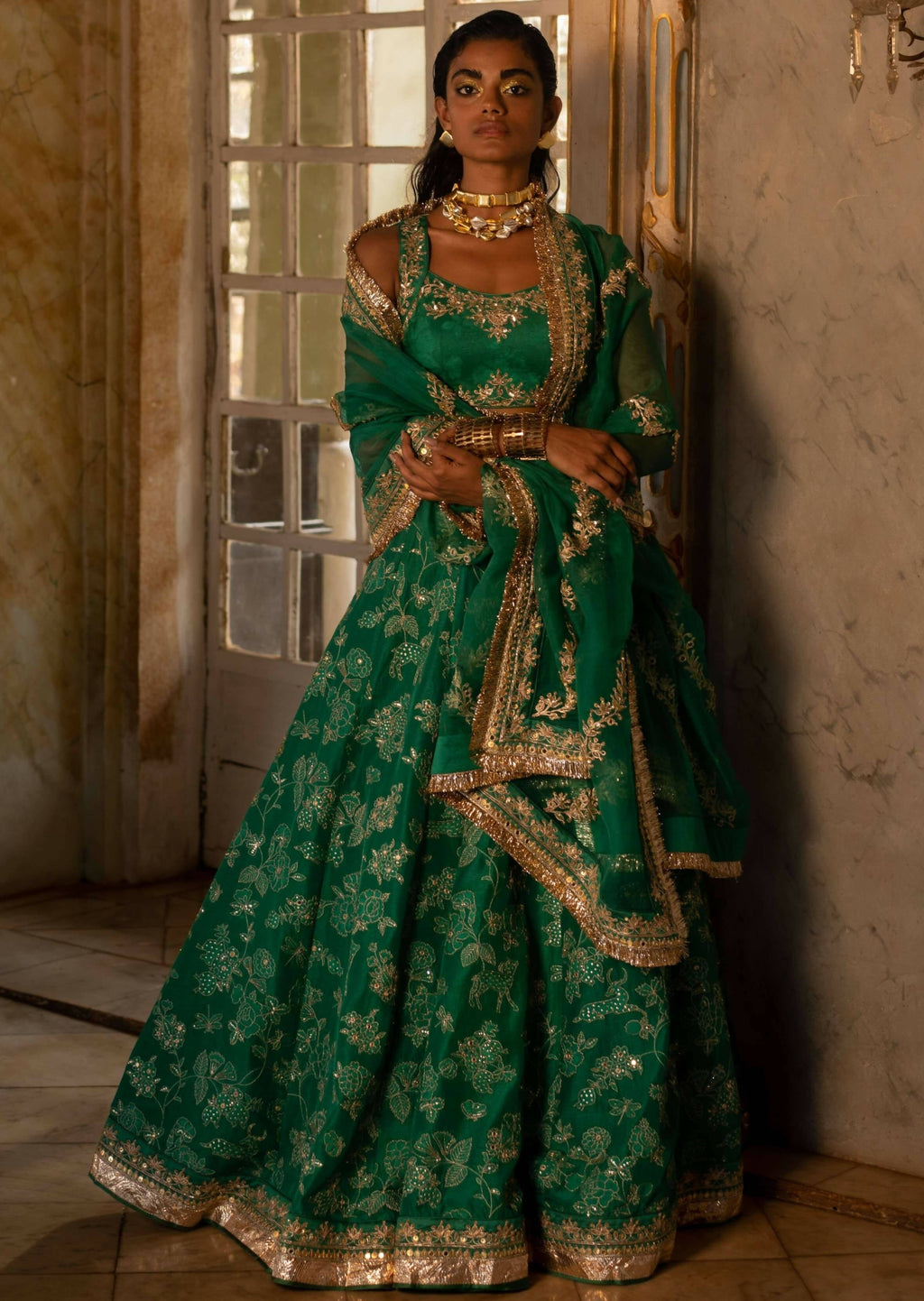 green emerald velvet dress Bridal Lehenga US main image 0