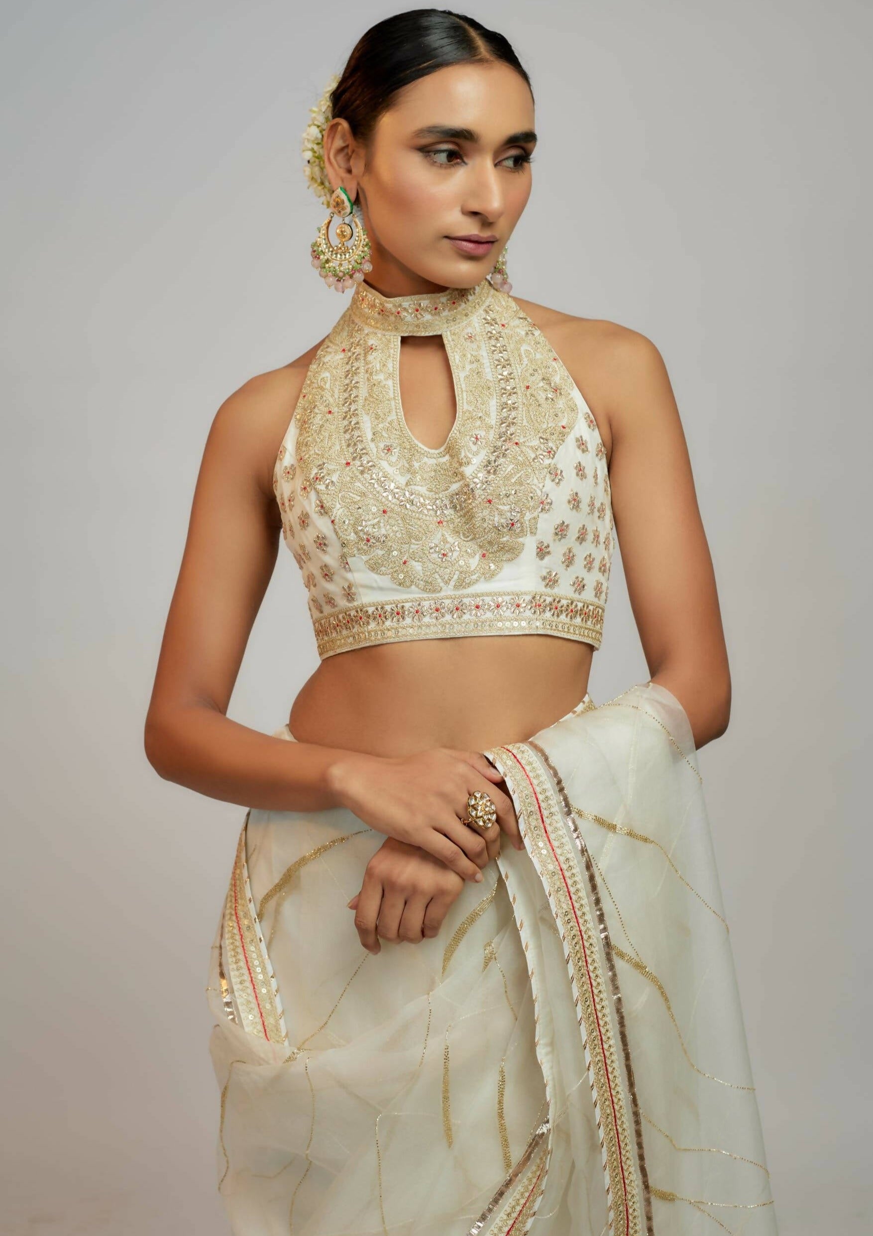 Priyal White Sari Set