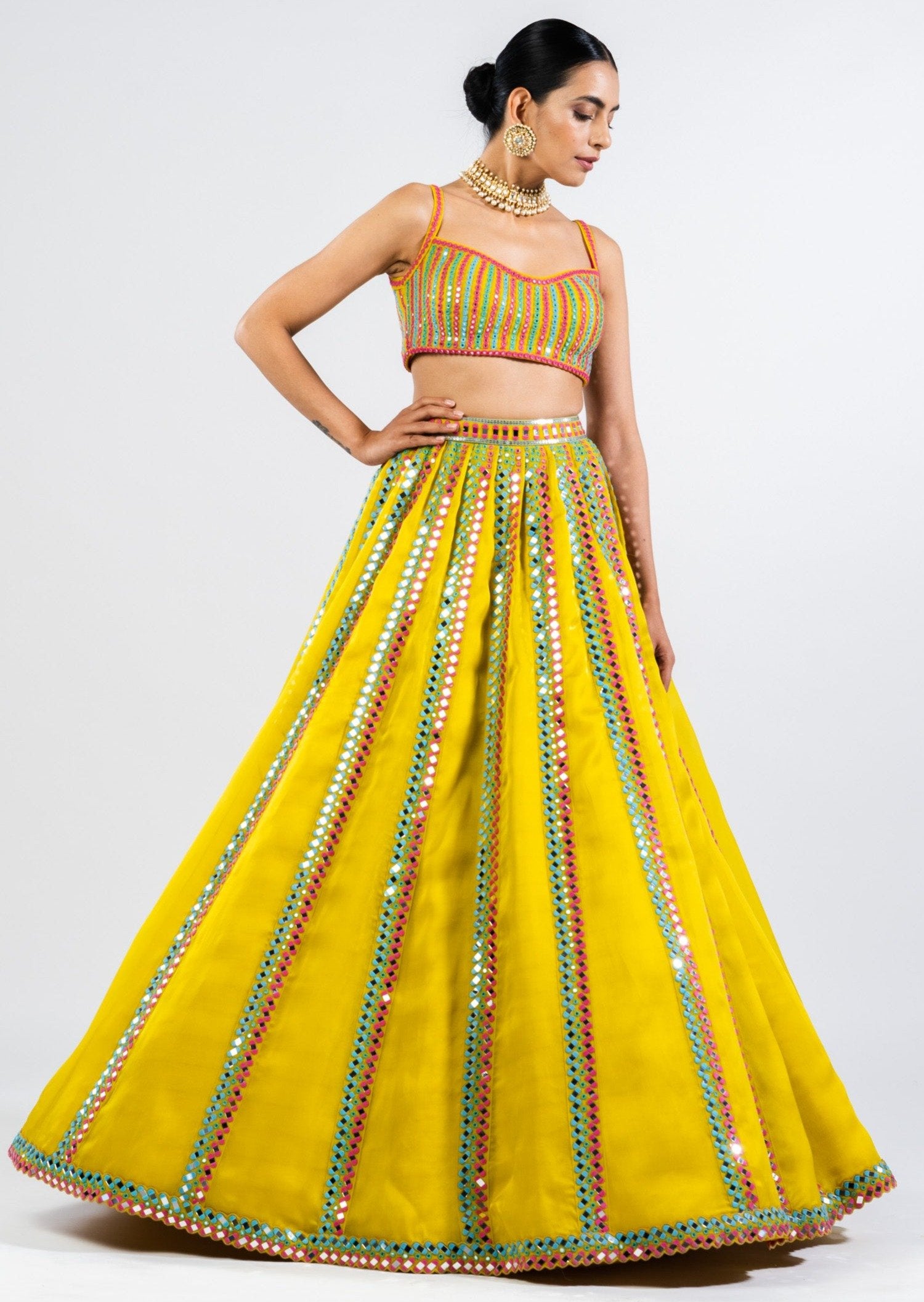 Moss Green Mirror Seam Lehenga Set