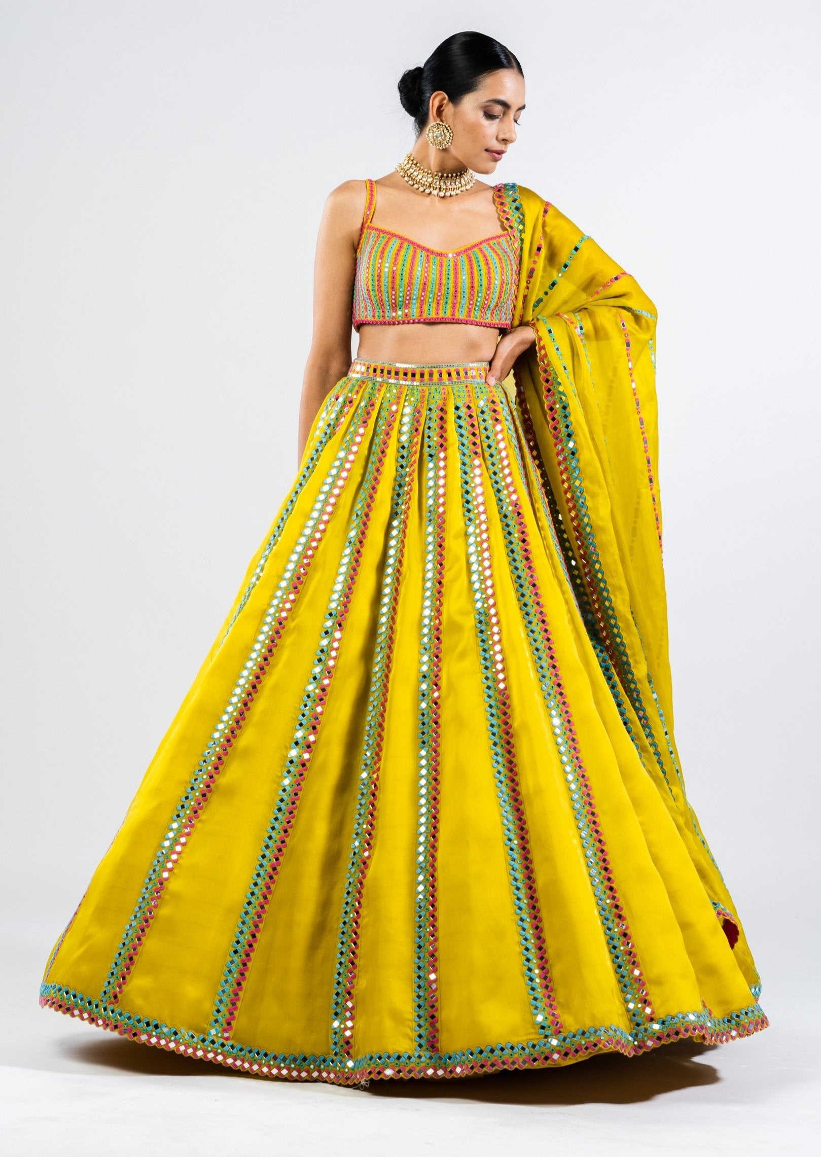 Moss Green Mirror Seam Lehenga Set