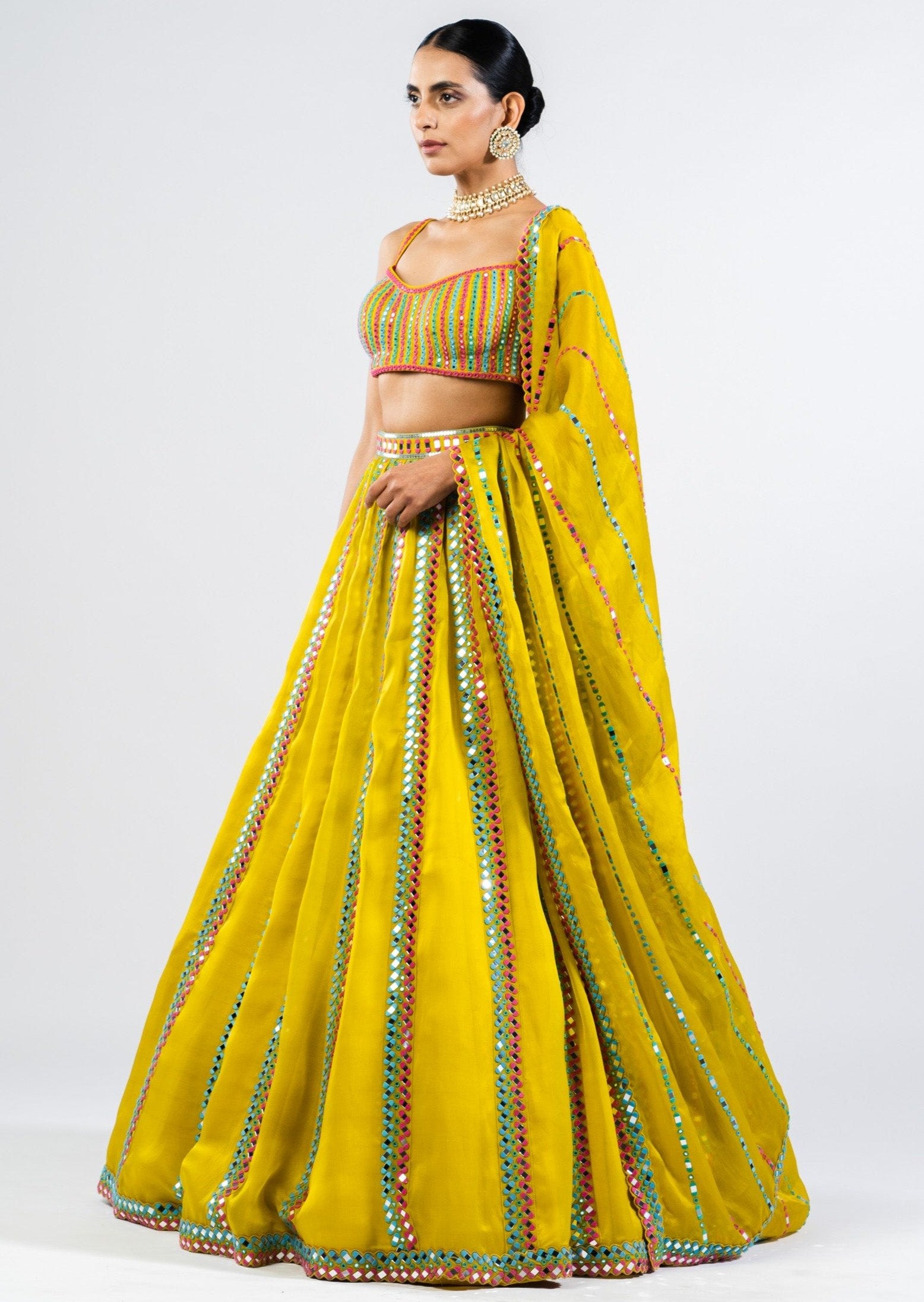 Moss Green Mirror Seam Lehenga Set