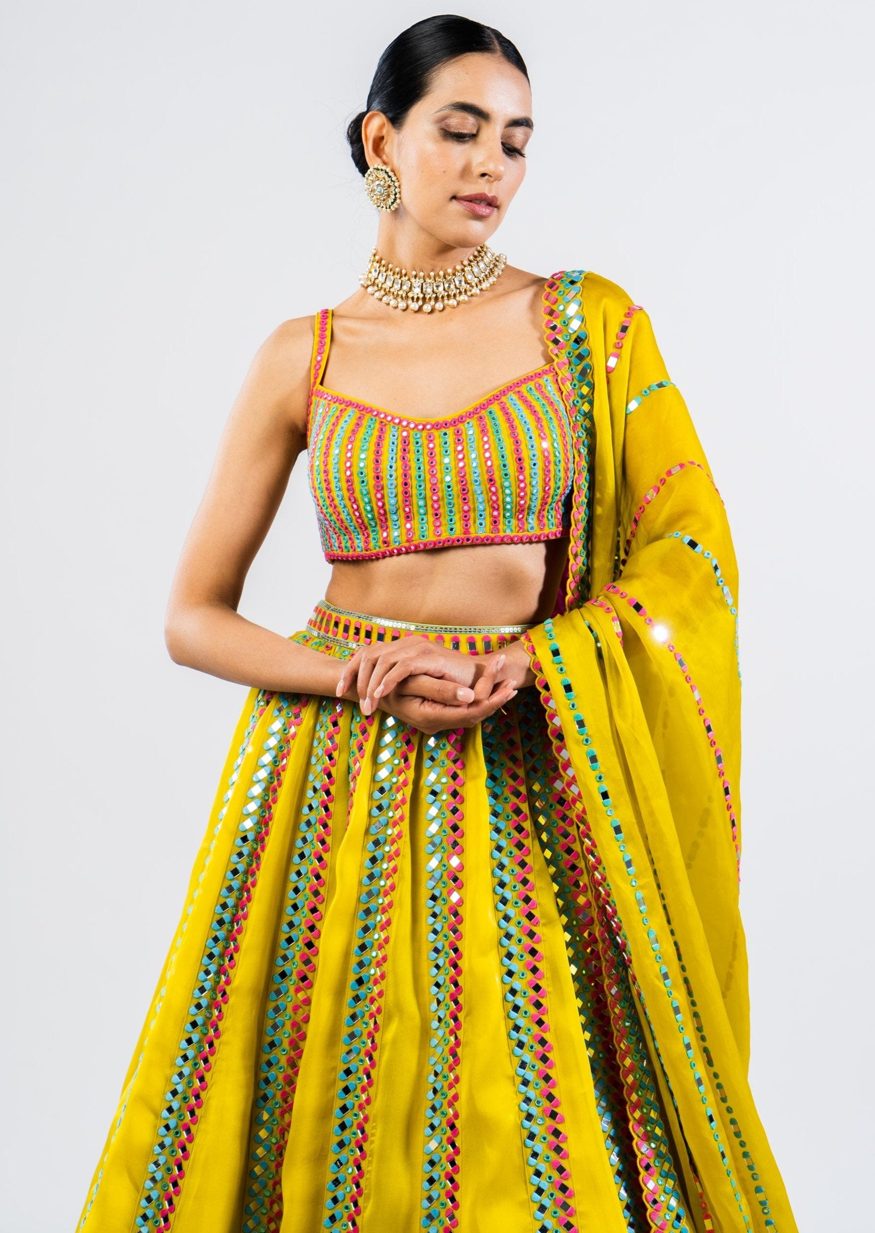 Moss Green Mirror Seam Lehenga Set