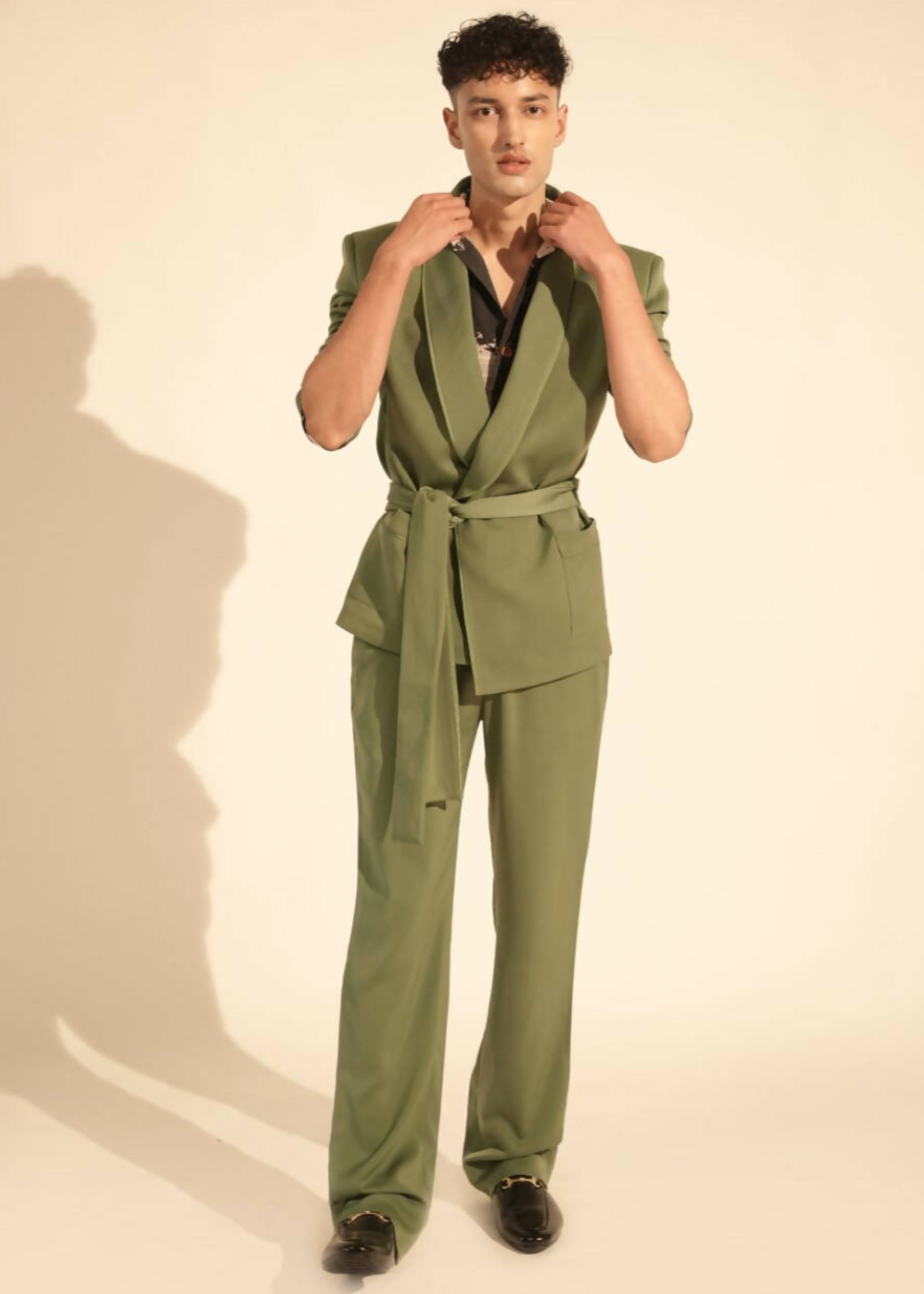 Jade Pantsuit with Tie-up Belt