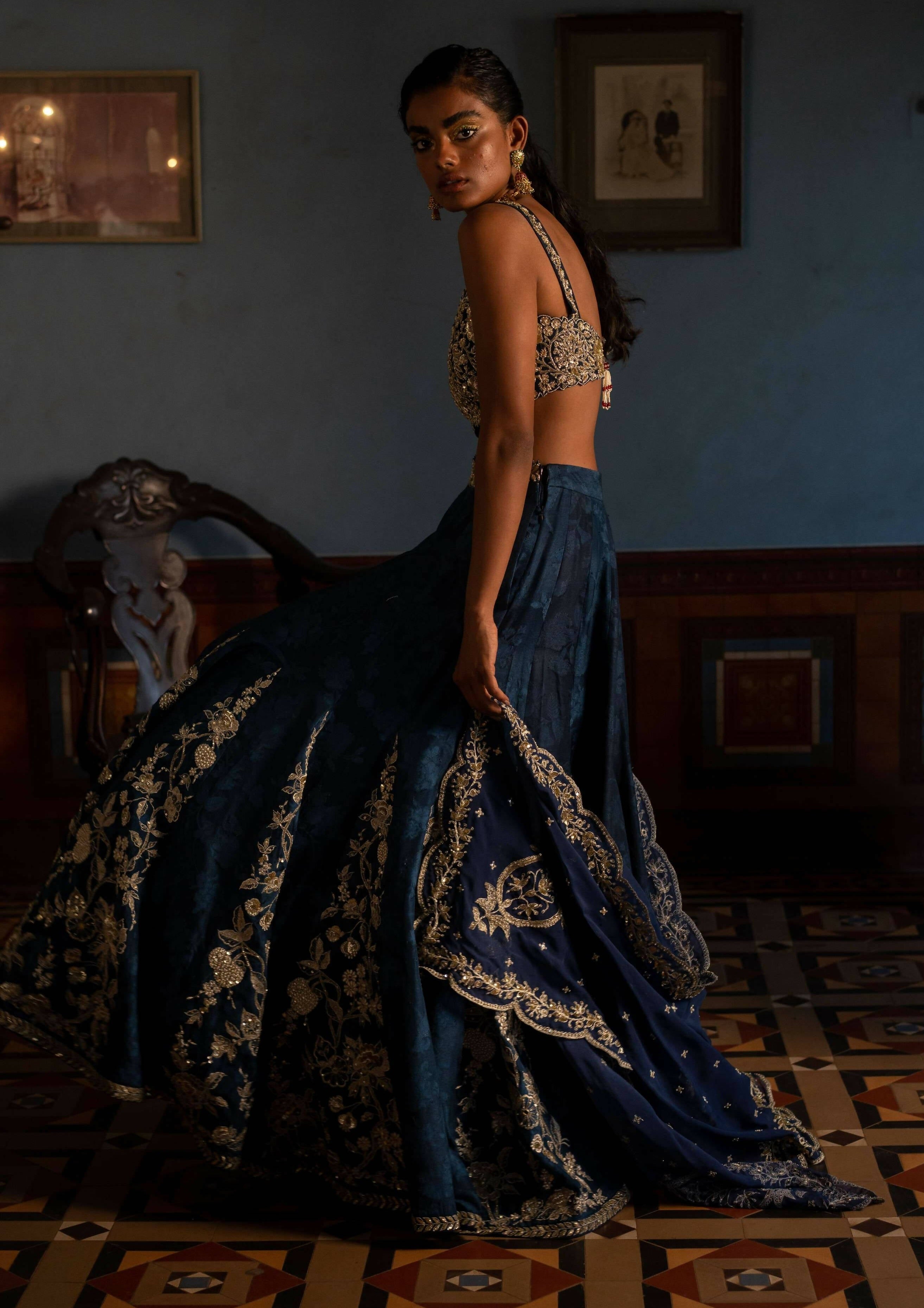 Blue Kali Embroidered Lehenga Set